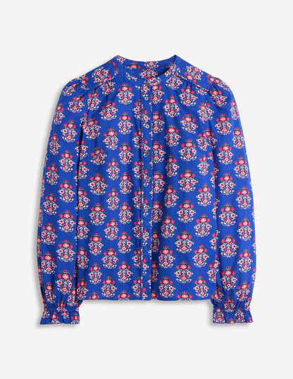 Arabella Cotton Blouse-Bright Blue, Wildflower Stamp