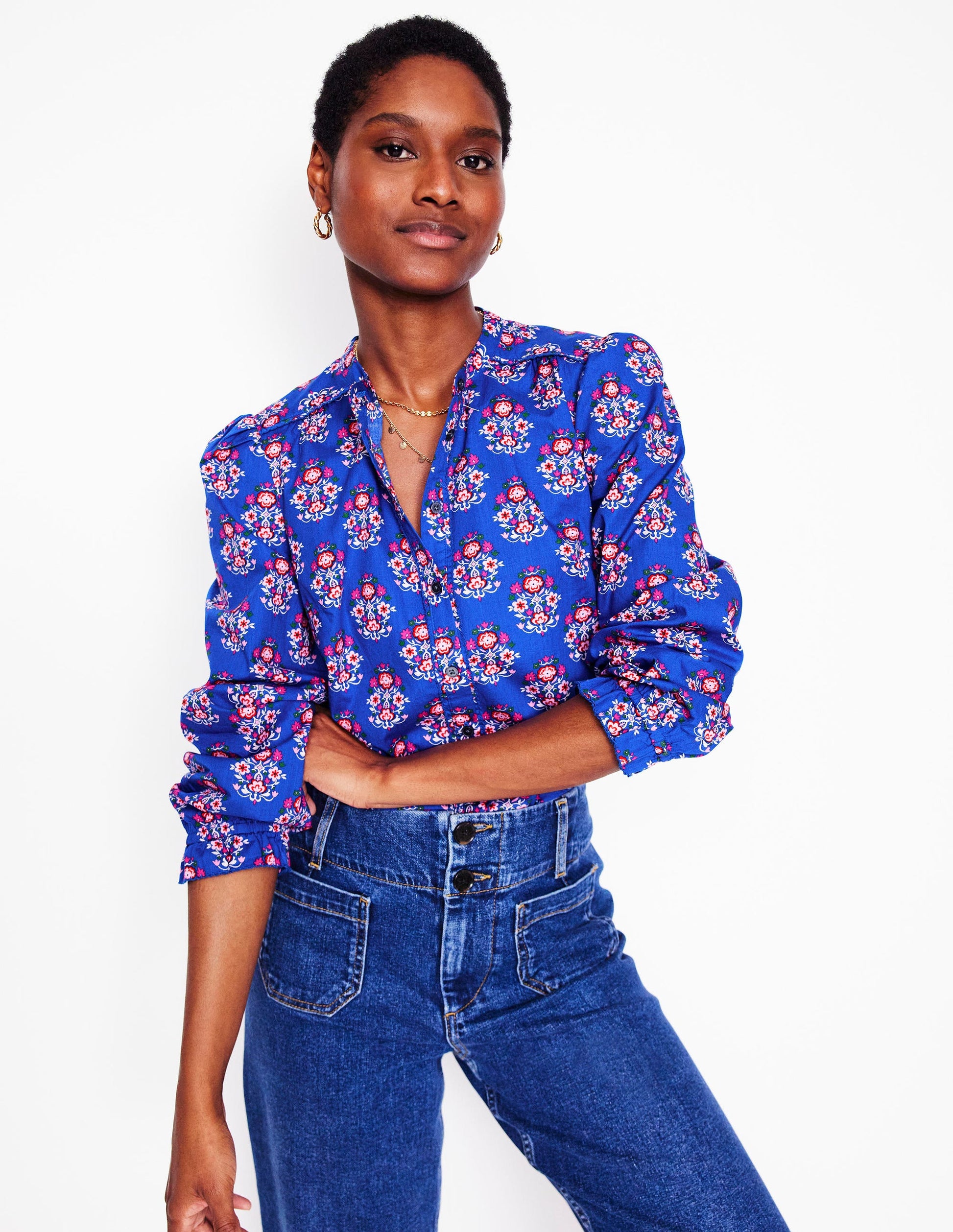 Arabella Cotton Blouse-Bright Blue, Wildflower Stamp-7