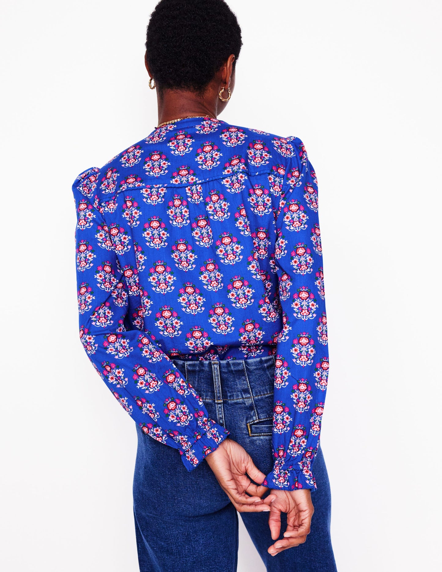 Arabella Cotton Blouse-Bright Blue, Wildflower Stamp