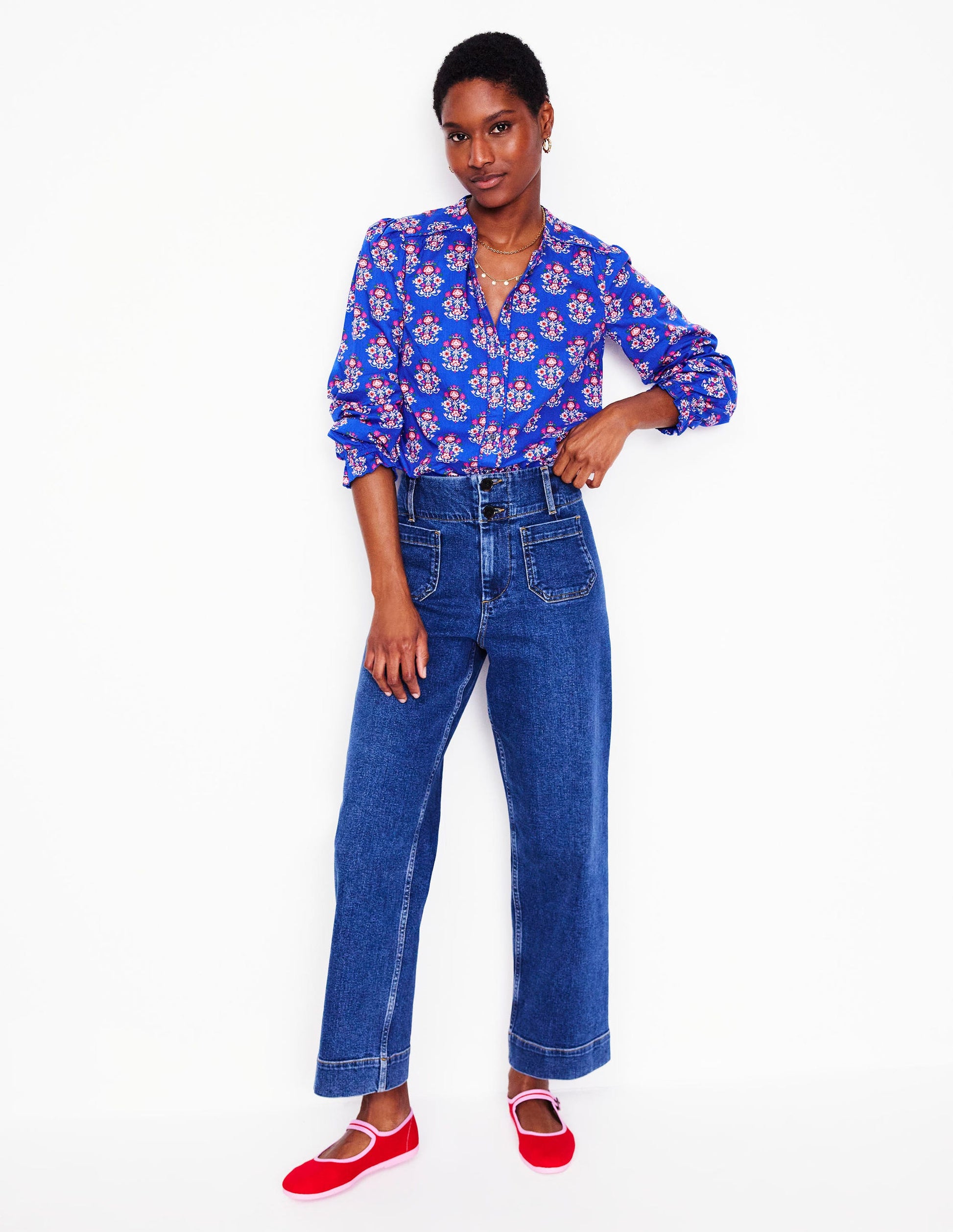 Arabella Cotton Blouse-Bright Blue, Wildflower Stamp-2
