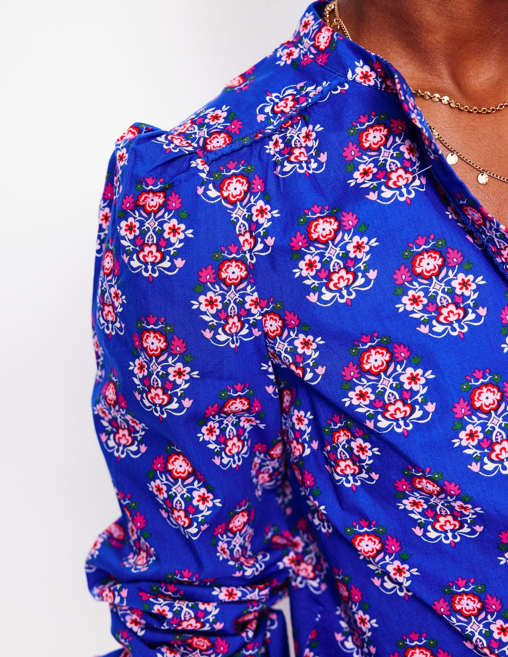 Arabella Cotton Blouse-Bright Blue, Wildflower Stamp-3