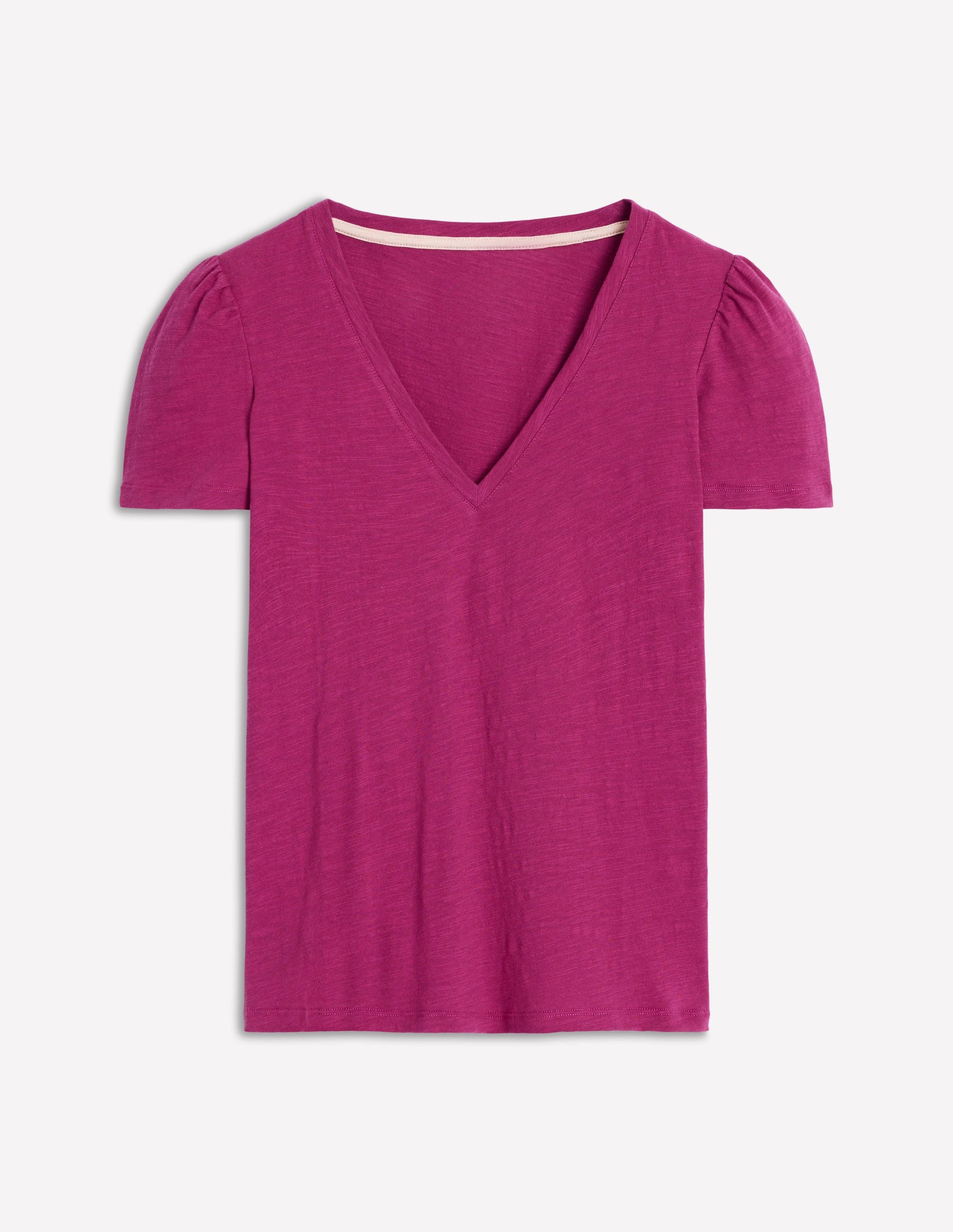 V Neck Slub T-shirt-Rich Magenta-5