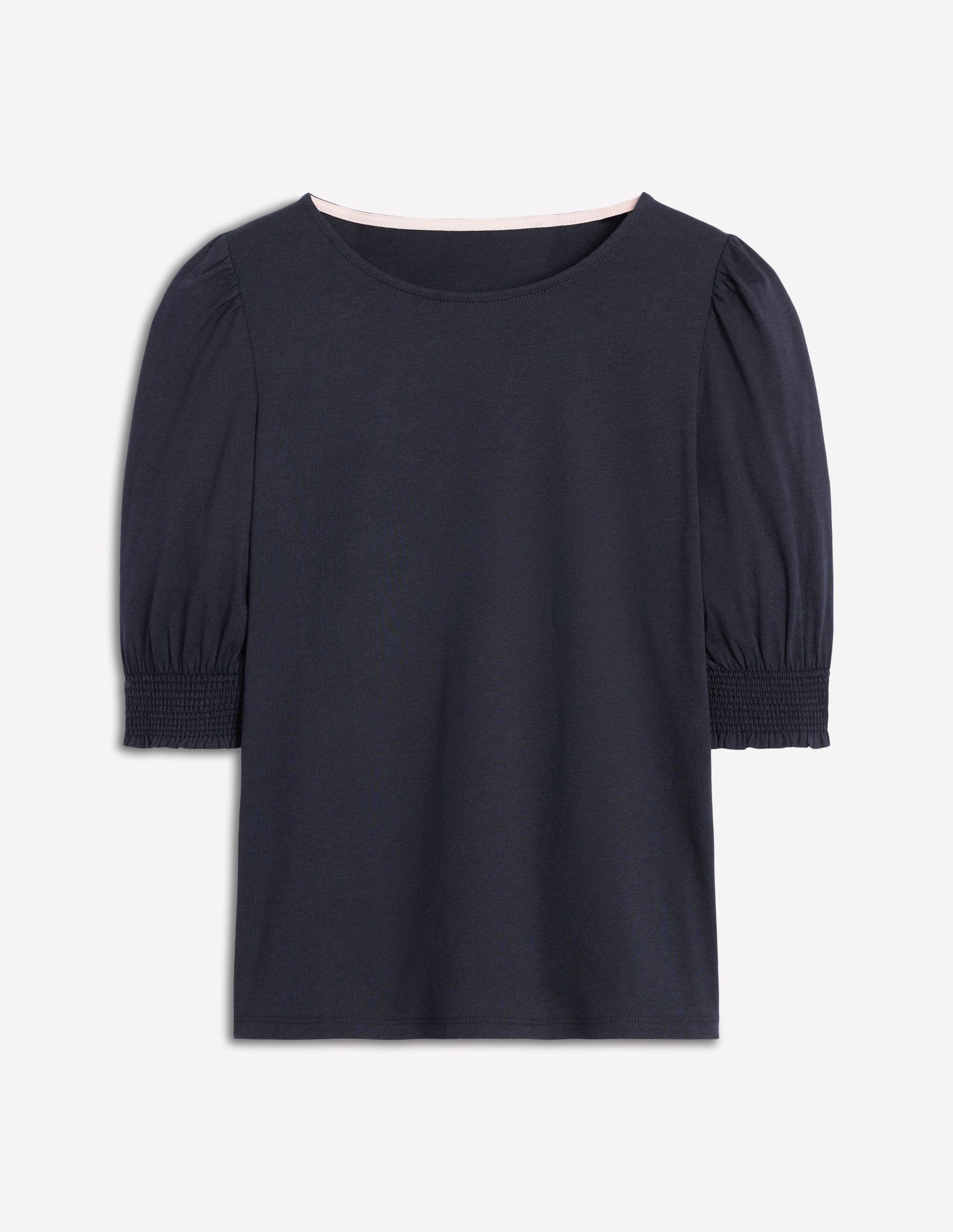 Short Sleeve Smocked Cuff Top-Navy-4