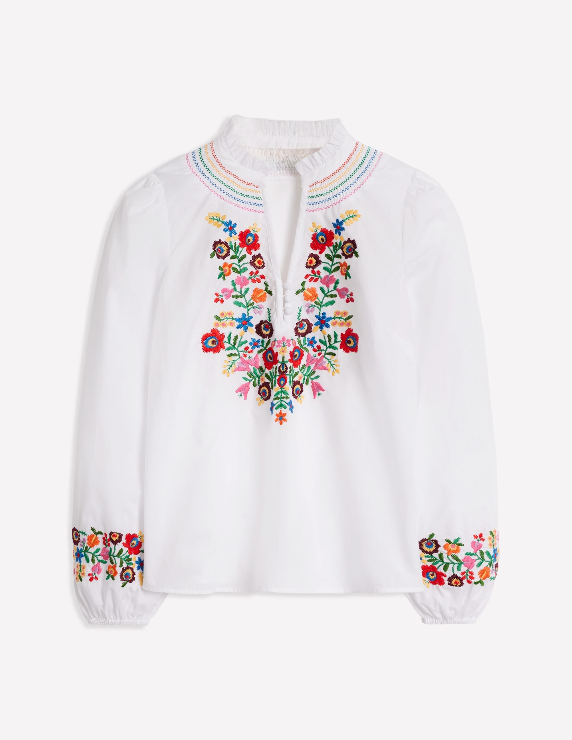 Embroidered Cotton TopWhite, Multi Embroidery Boden USA