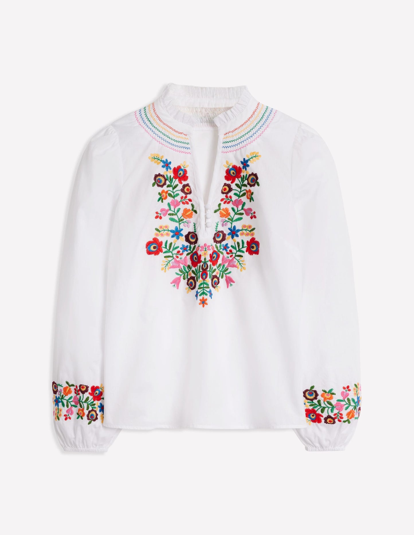 Embroidered Cotton Top-White, Multi Embroidery