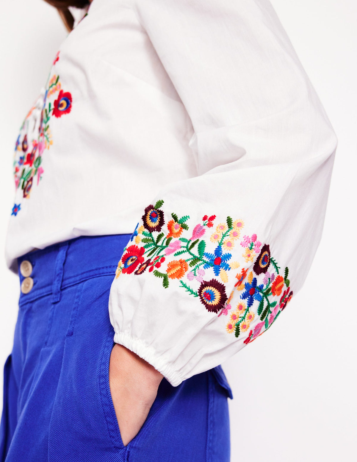 Embroidered Cotton Top-White, Multi Embroidery - Image 2