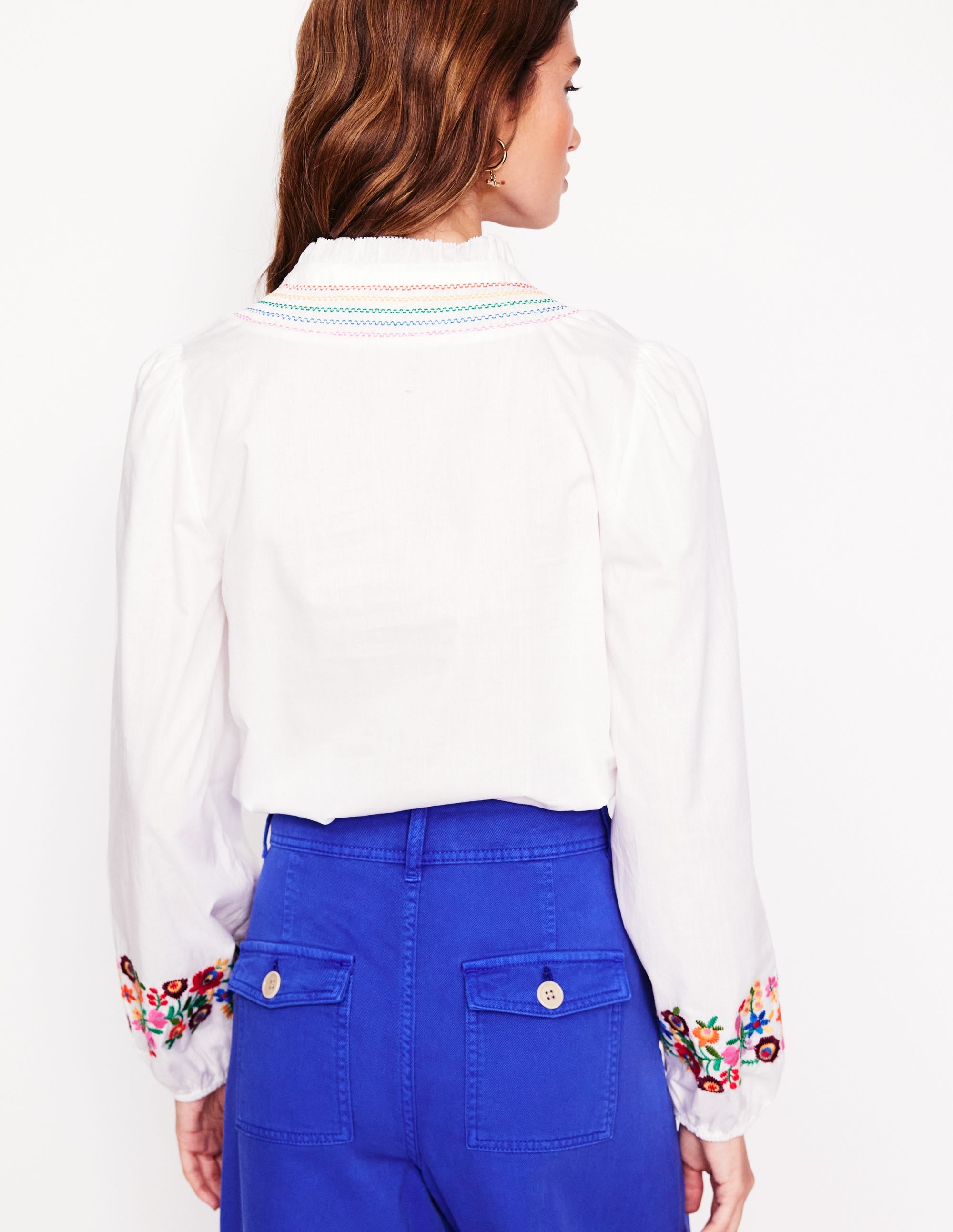 Embroidered Cotton Top-White, Multi Embroidery - Image 3