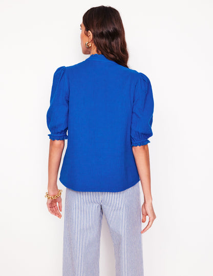 Scallop Double Cloth Top-Bright Blue