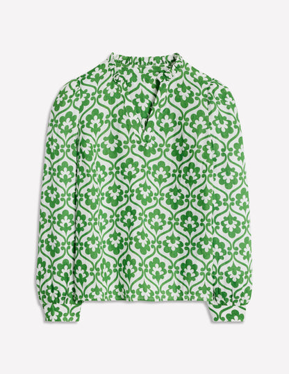 Grace Linen Top-Paradise Green, Ivy Trellis