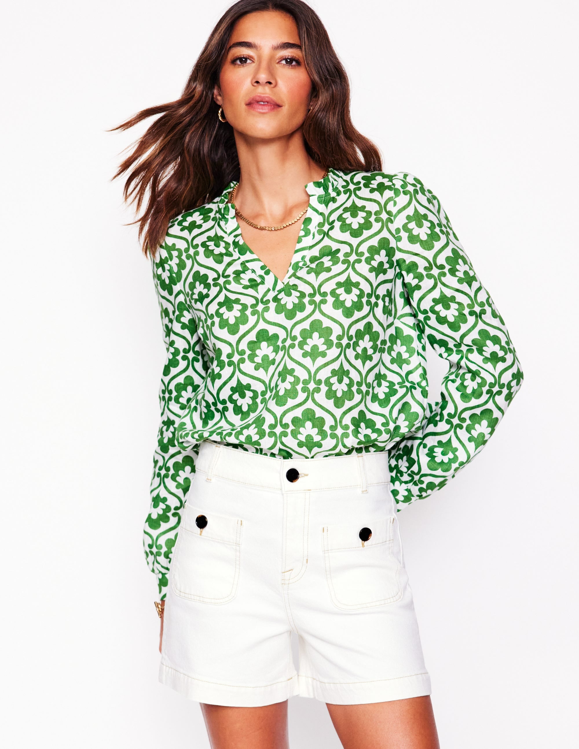 Grace Linen Top-Paradise Green, Ivy Trellis - Image 1