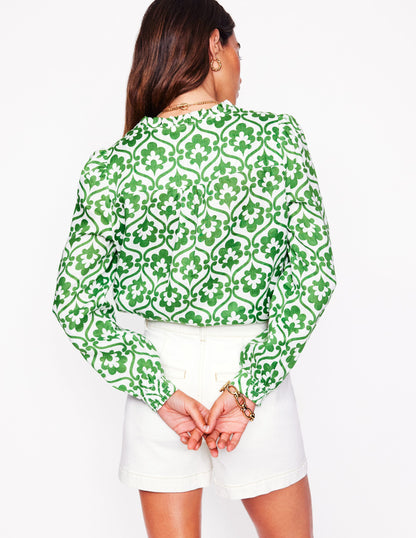 Grace Linen Top-Paradise Green, Ivy Trellis