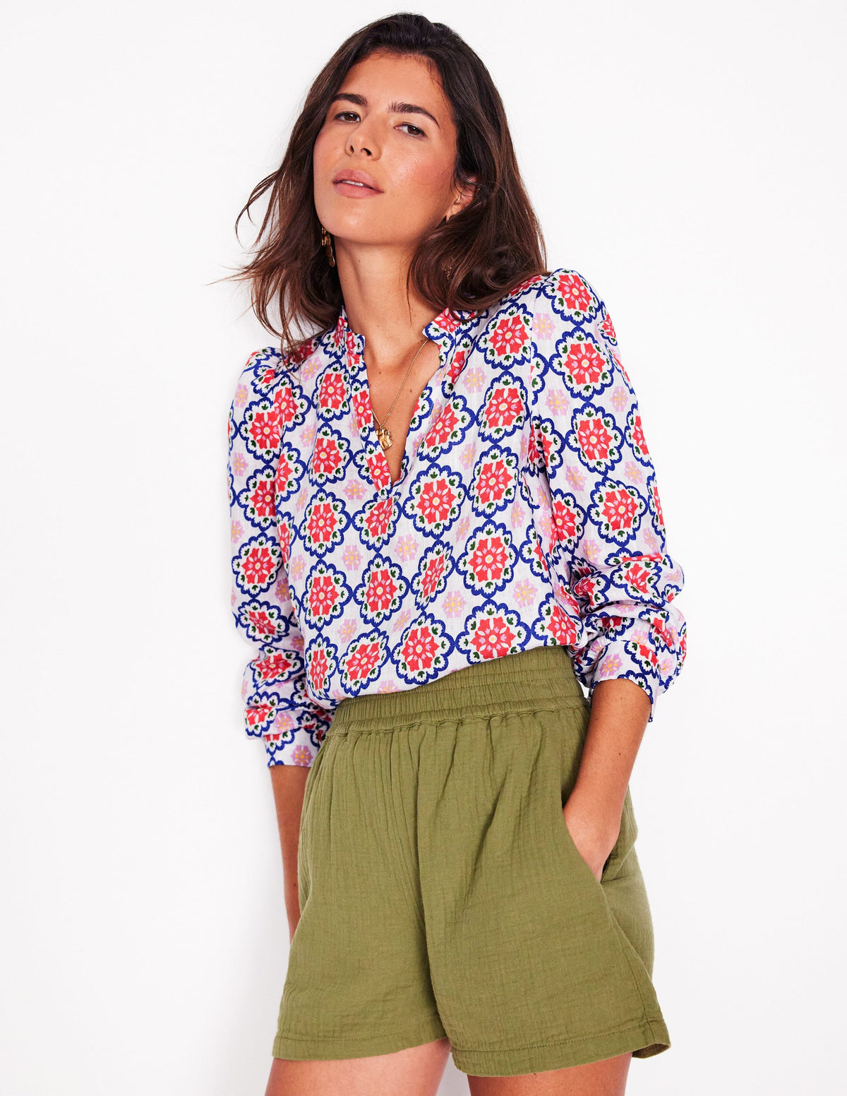 Grace Linen Top-Ivory, Bloom Geo - Image 1