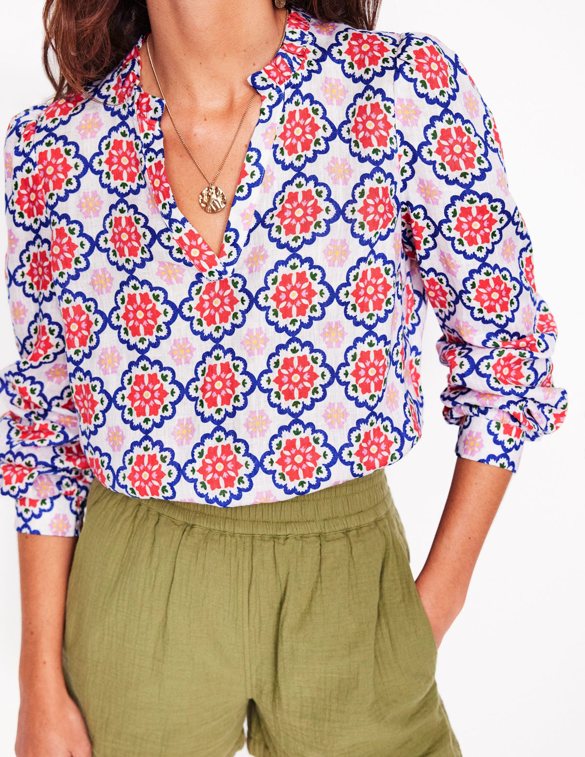 Grace Linen Top-Ivory, Bloom Geo - Image 2