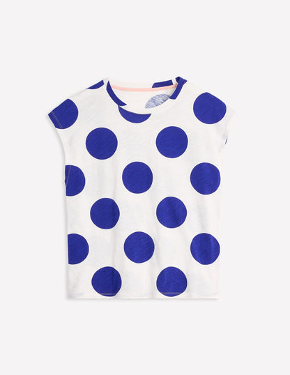 Louisa Printed Slub T-Shirt-Bright Blue, Spot