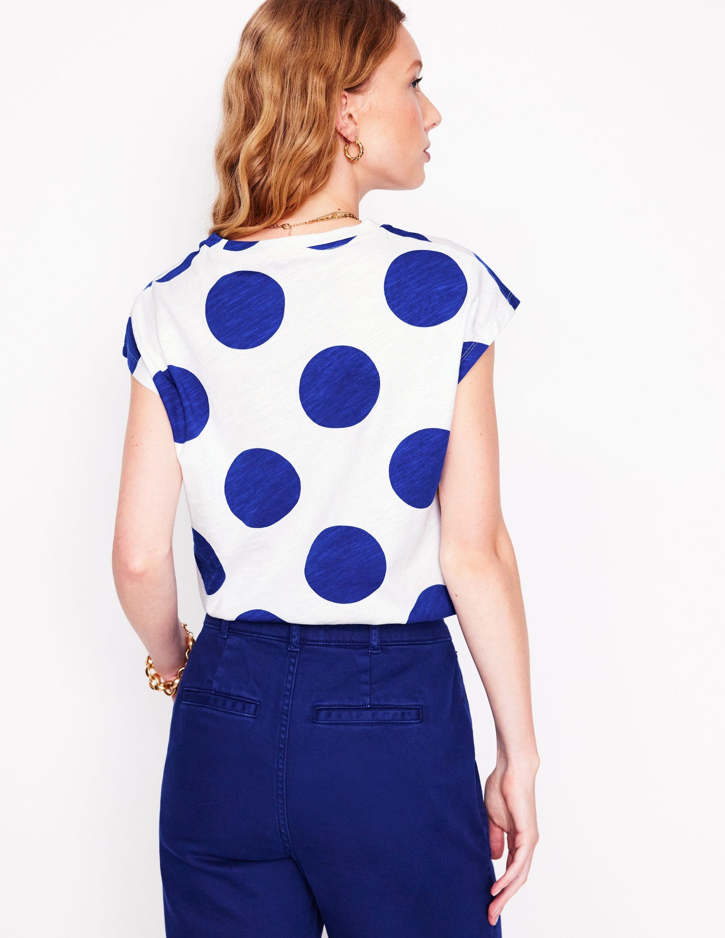 Louisa Printed Slub T-Shirt-Bright Blue, Spot