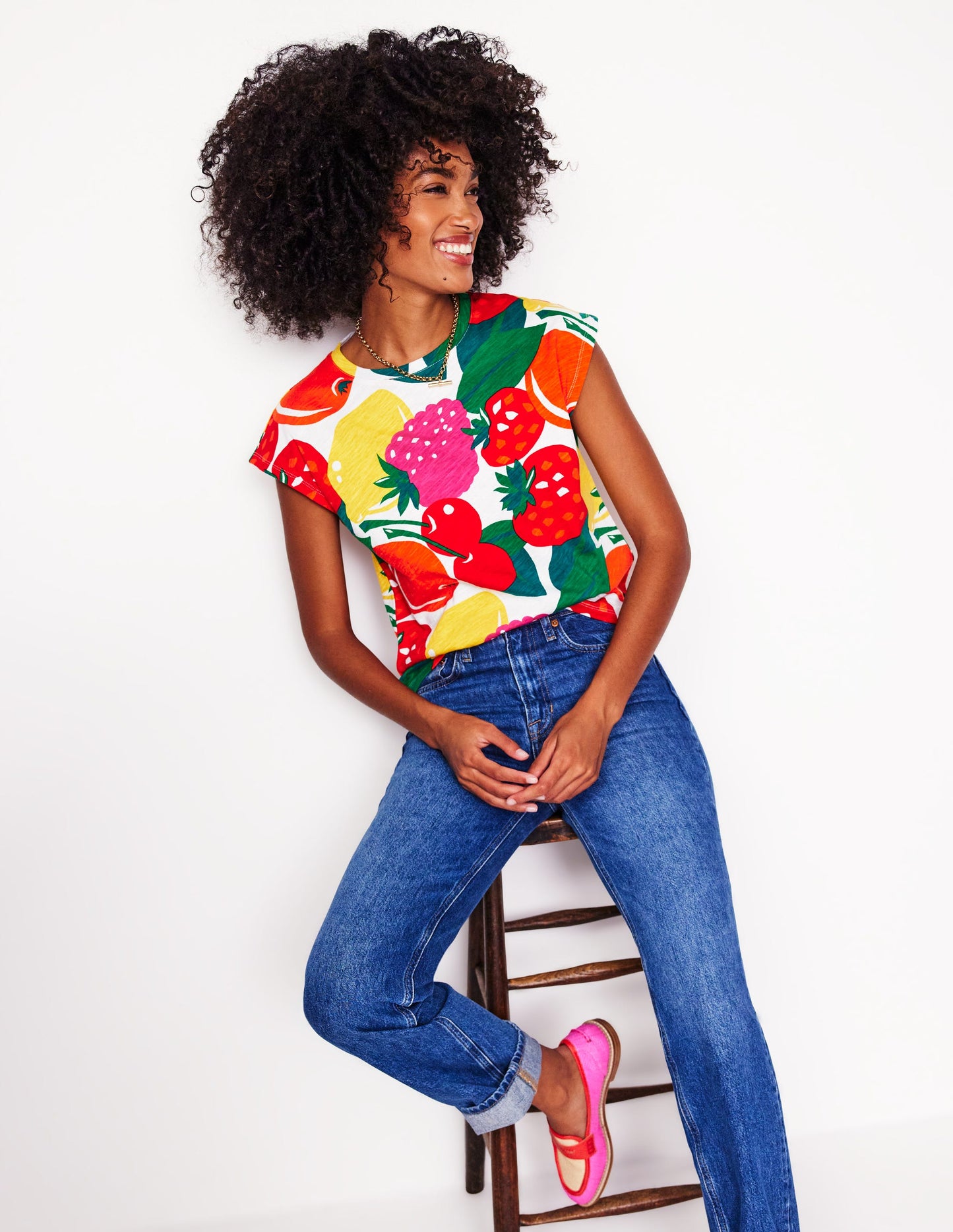 Louisa Printed Slub T-Shirt-Multi, Summer Fruits