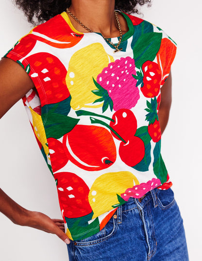 Louisa Printed Slub T-Shirt-Multi, Summer Fruits