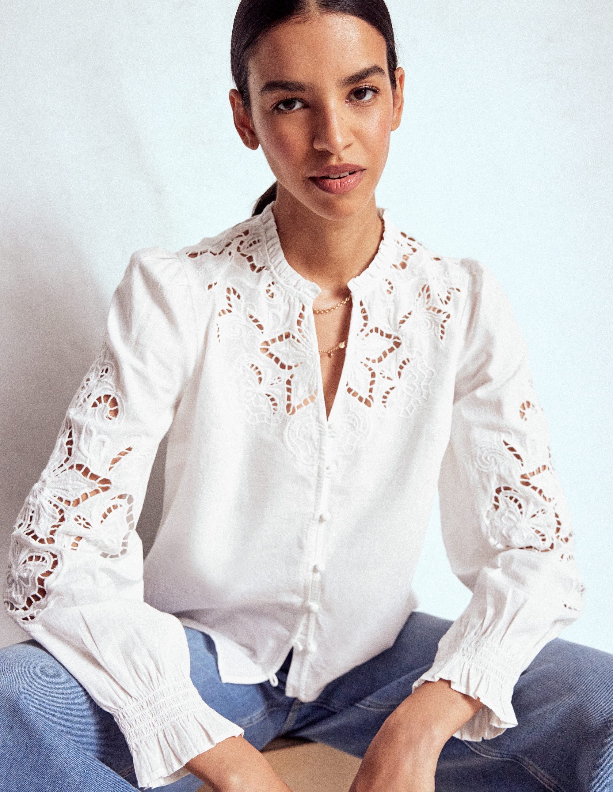 Cutwork Embroidered Blouse-White - Image 1