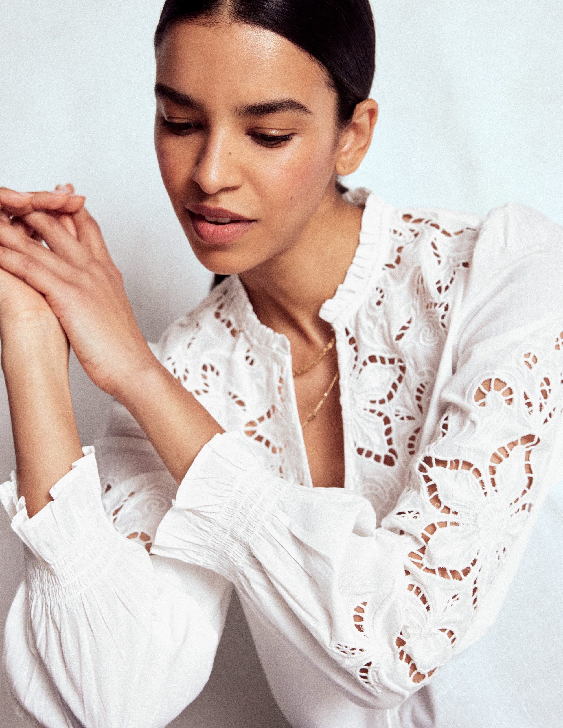 Cutwork Embroidered Blouse-White-2