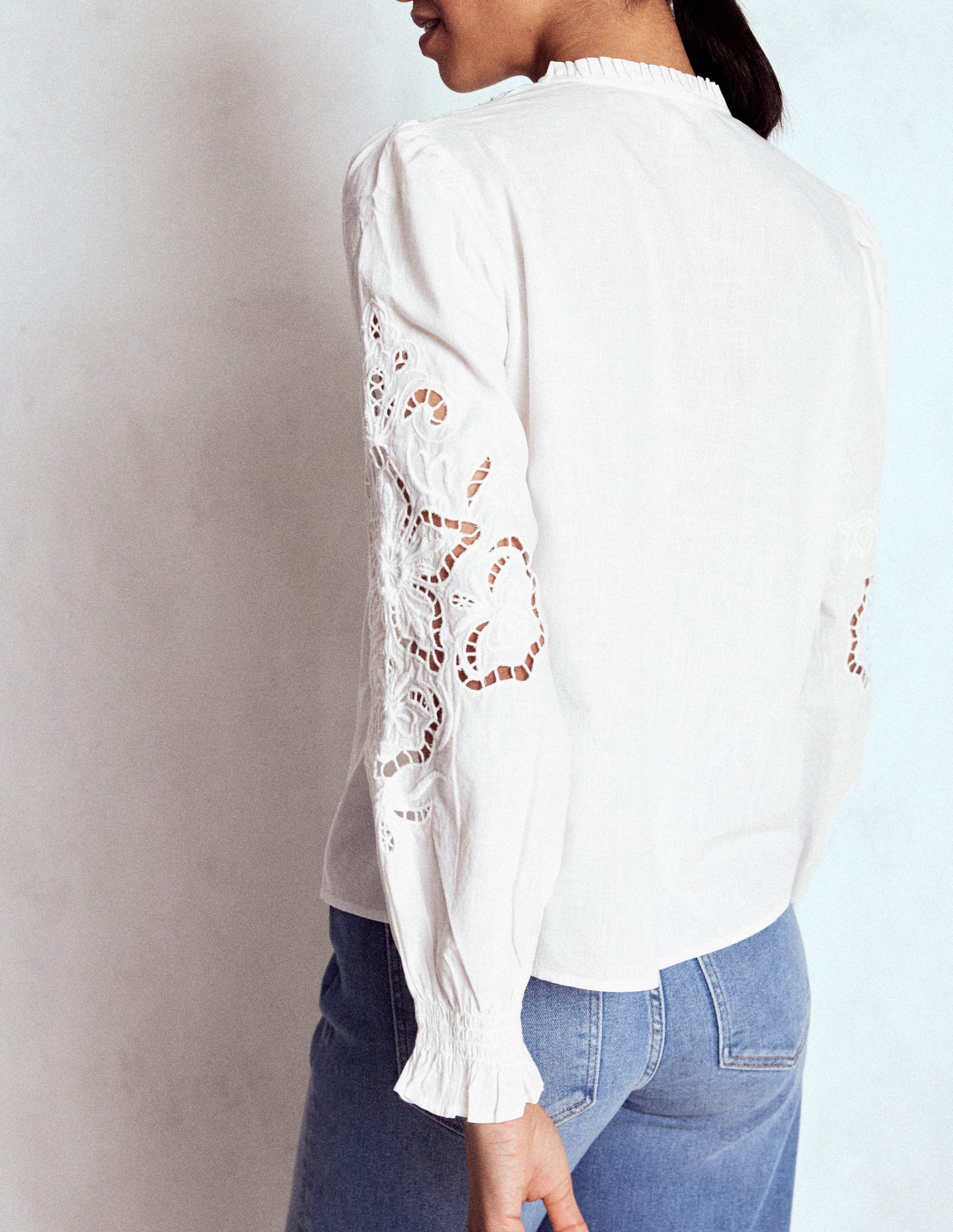 Cutwork Embroidered Blouse-White-3