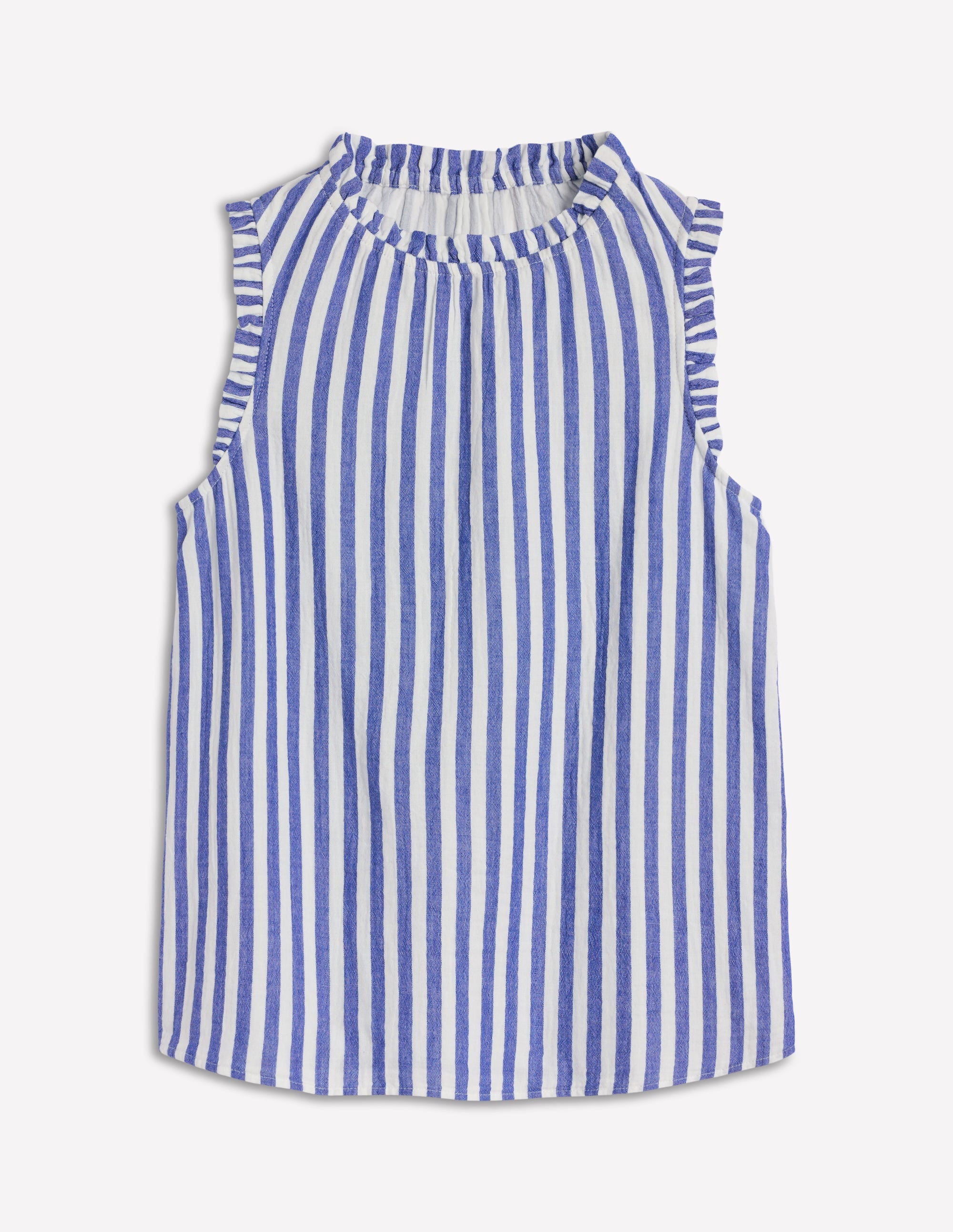 Sophie Ruffle Double Cloth Top-Bright Blue Stripe - Image 7