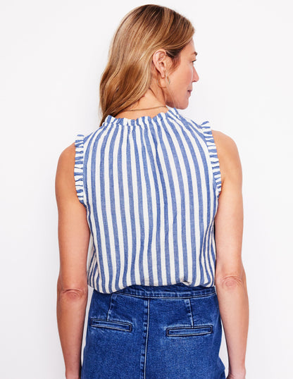 Sophie Ruffle Double Cloth Top-Bright Blue Stripe-4