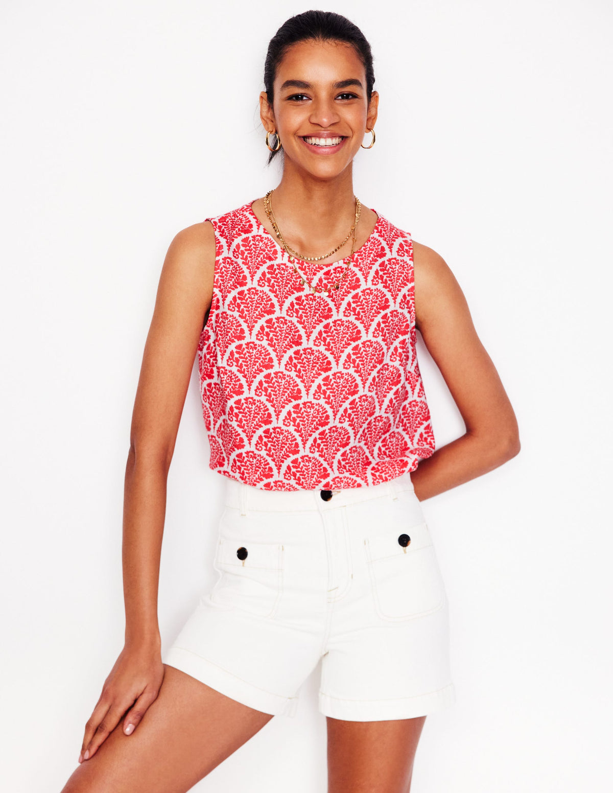 Linen Shell Top-Jam Red, Blossomy - Image 3