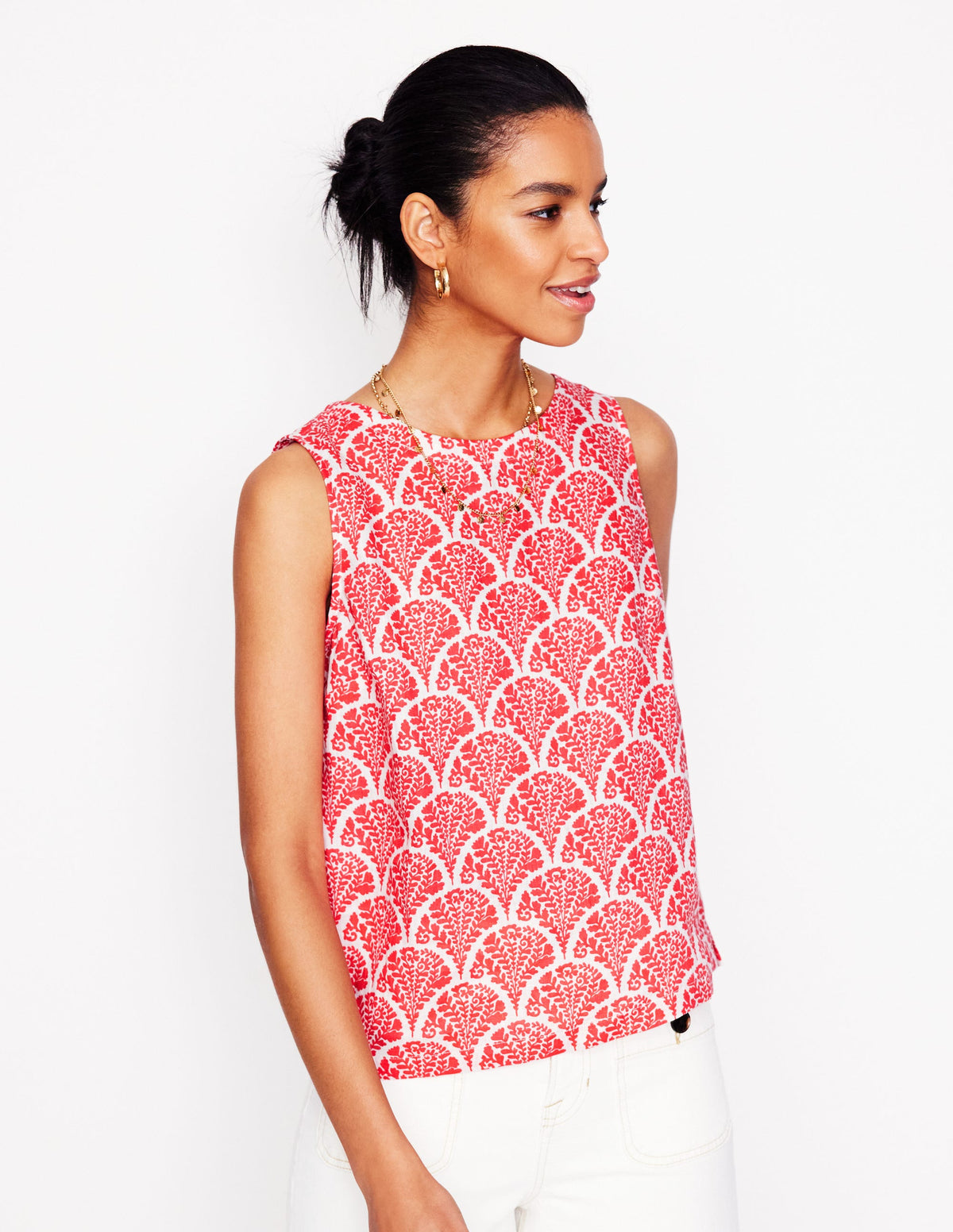 Linen Shell Top-Jam Red, Blossomy - Image 5