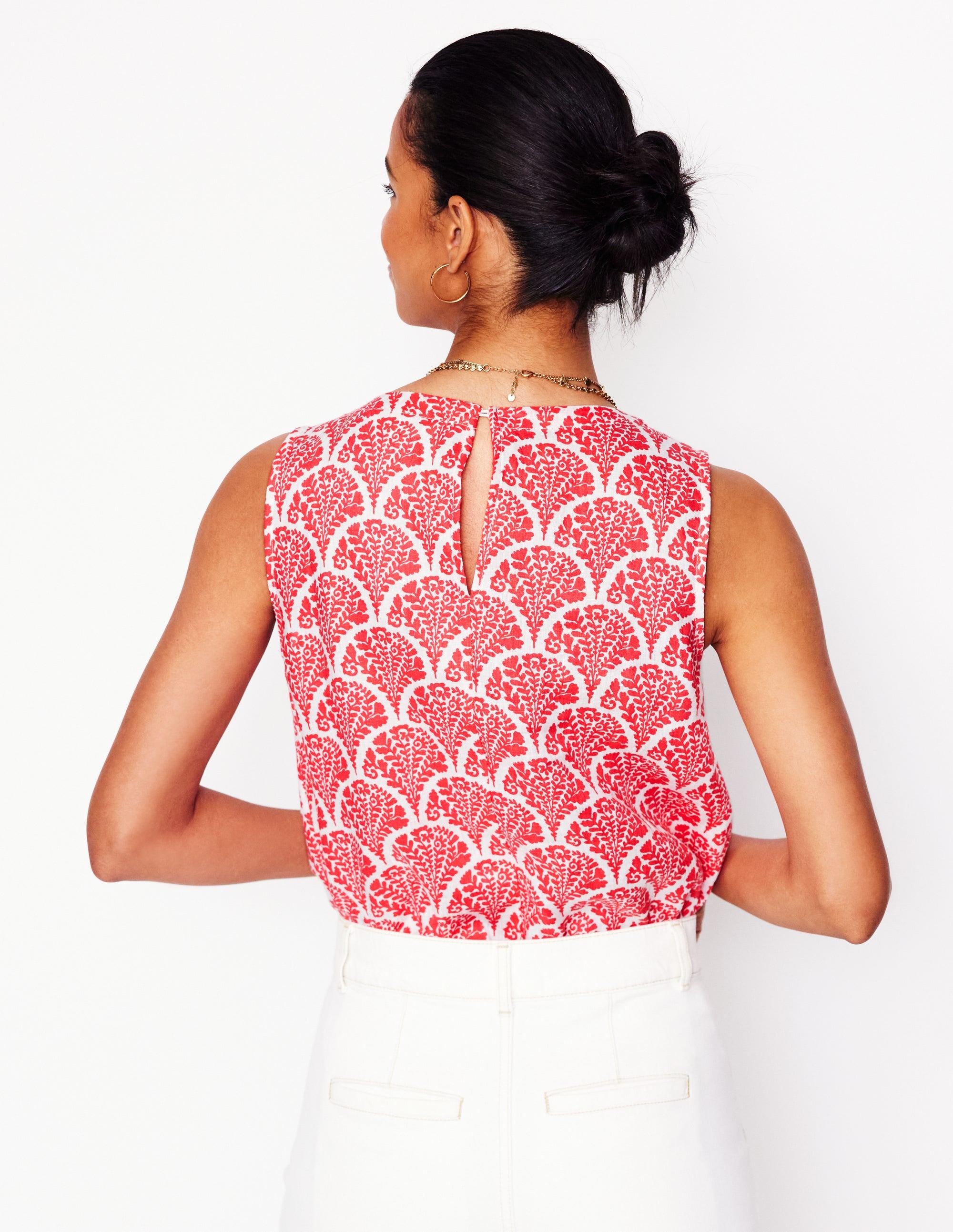Linen Shell Top-Jam Red, Blossomy - Image 6