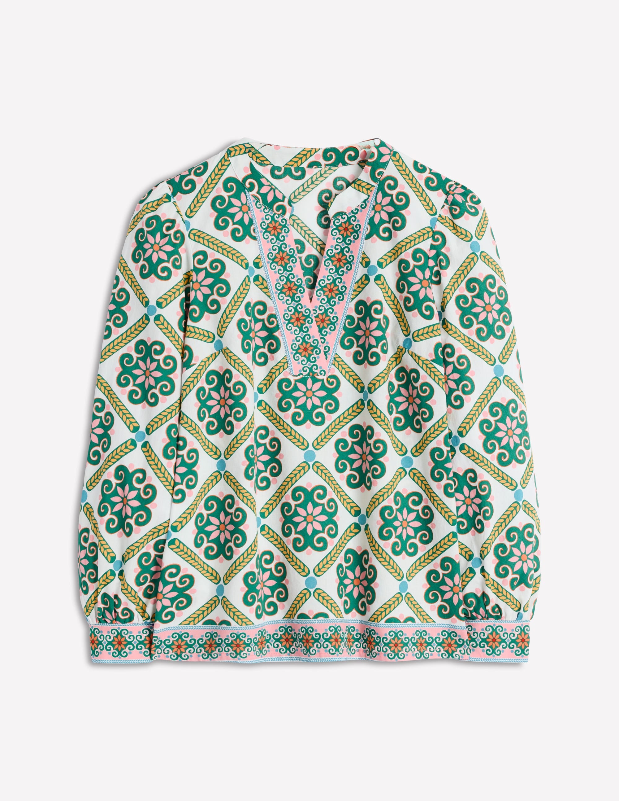 Cotton Notch Neck Top-Ivory, Baroque Tile - Image 7