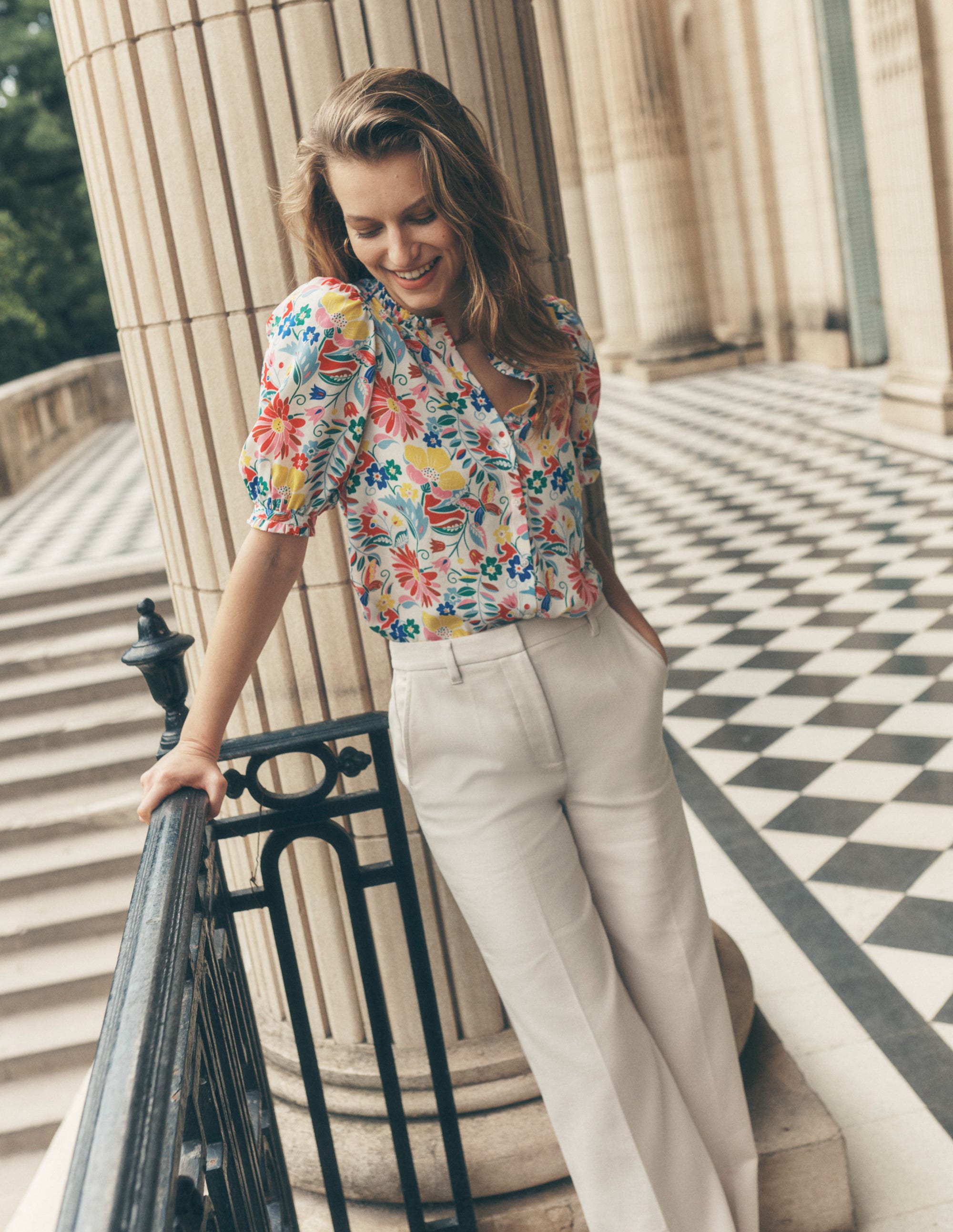 Frill Detail Silk Top-Multi, Wildflower Trail - Image 5