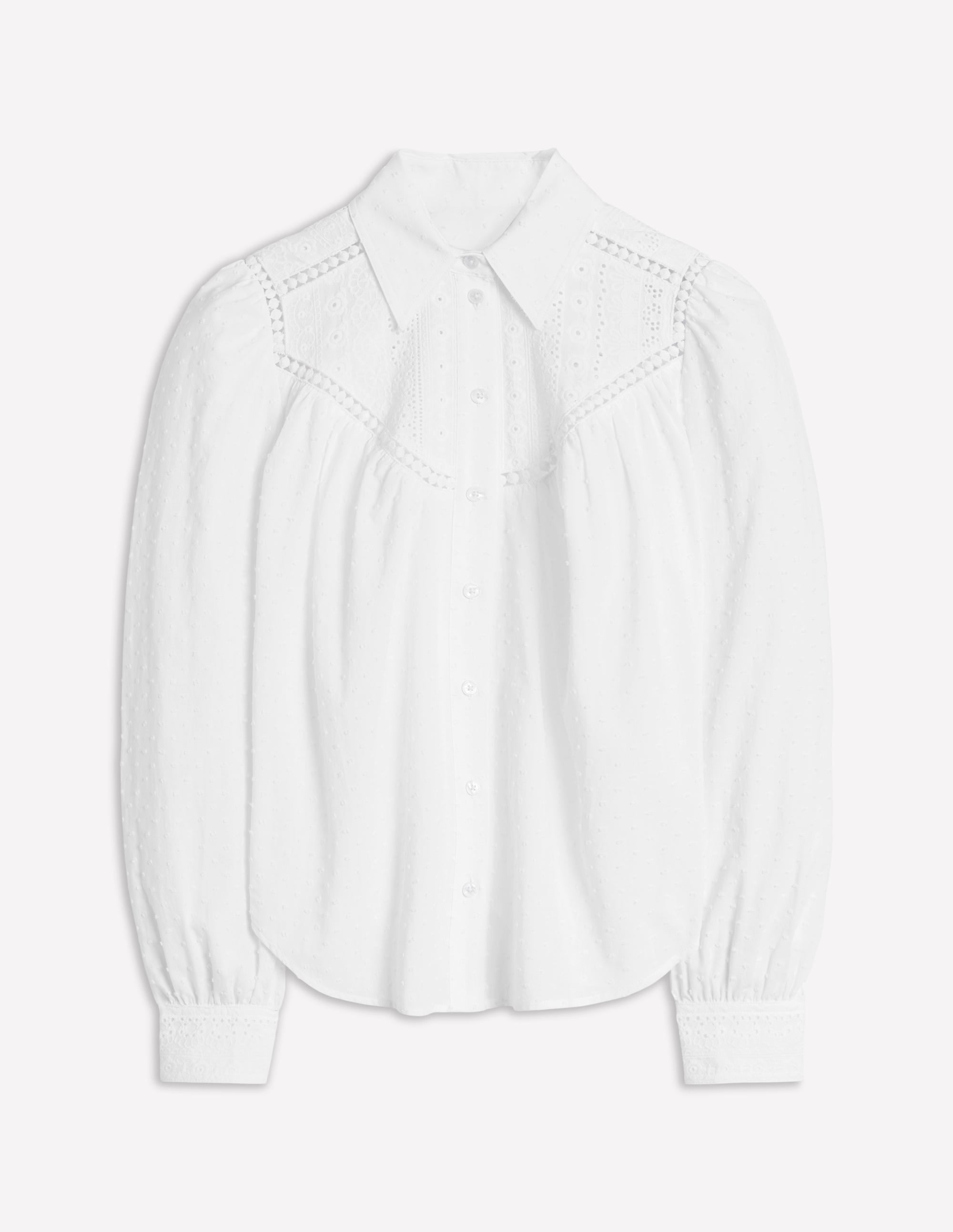 Broderie Contrast Yoke Shirt-White - Image 8