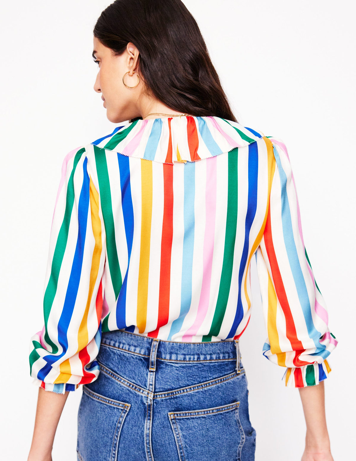 Ruffle Collar Silk Blend Top-Mauve, Strawberry Tart Rainbow - Image 5