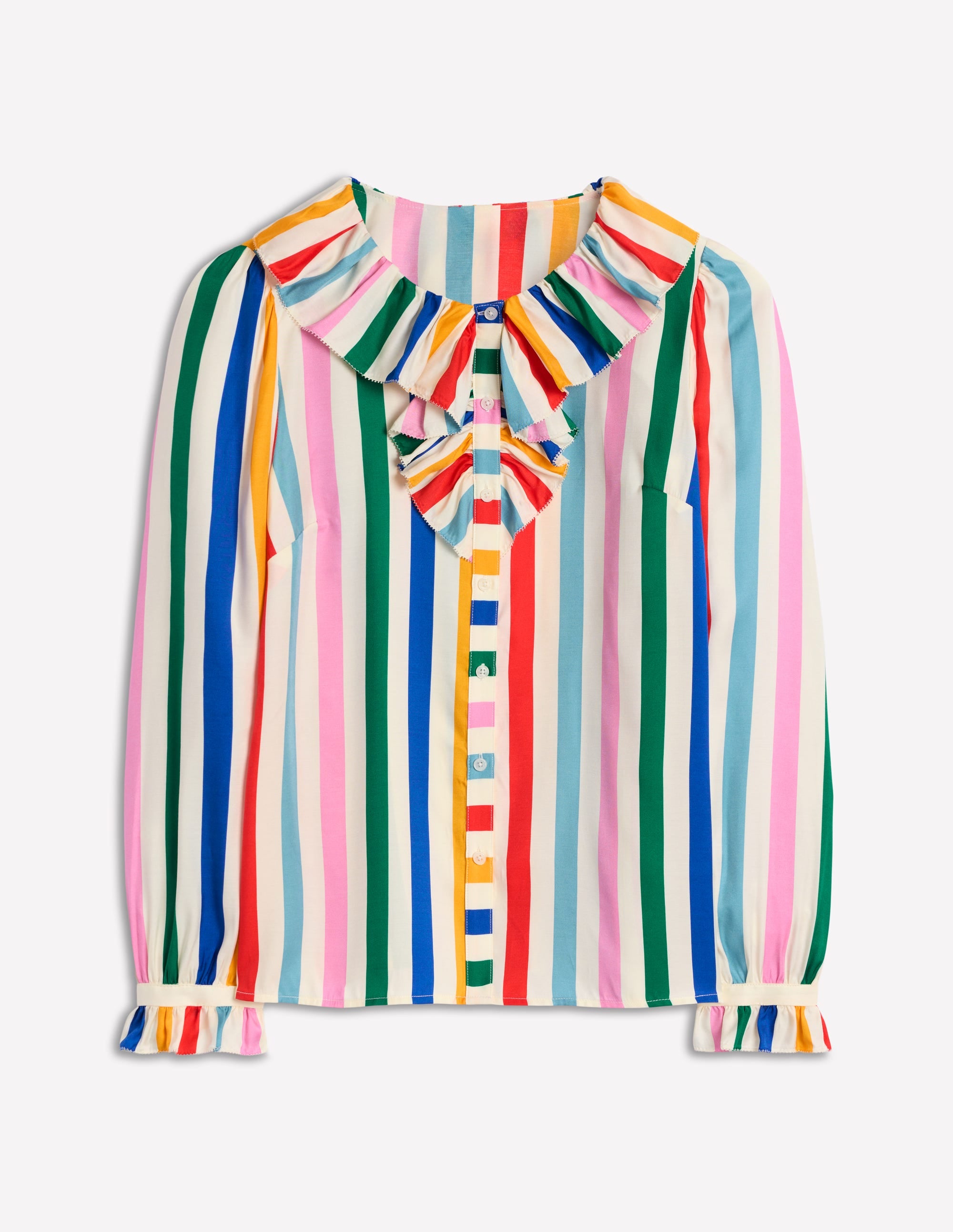 Ruffle Collar Silk Blend Top-Mauve, Strawberry Tart Rainbow - Image 7