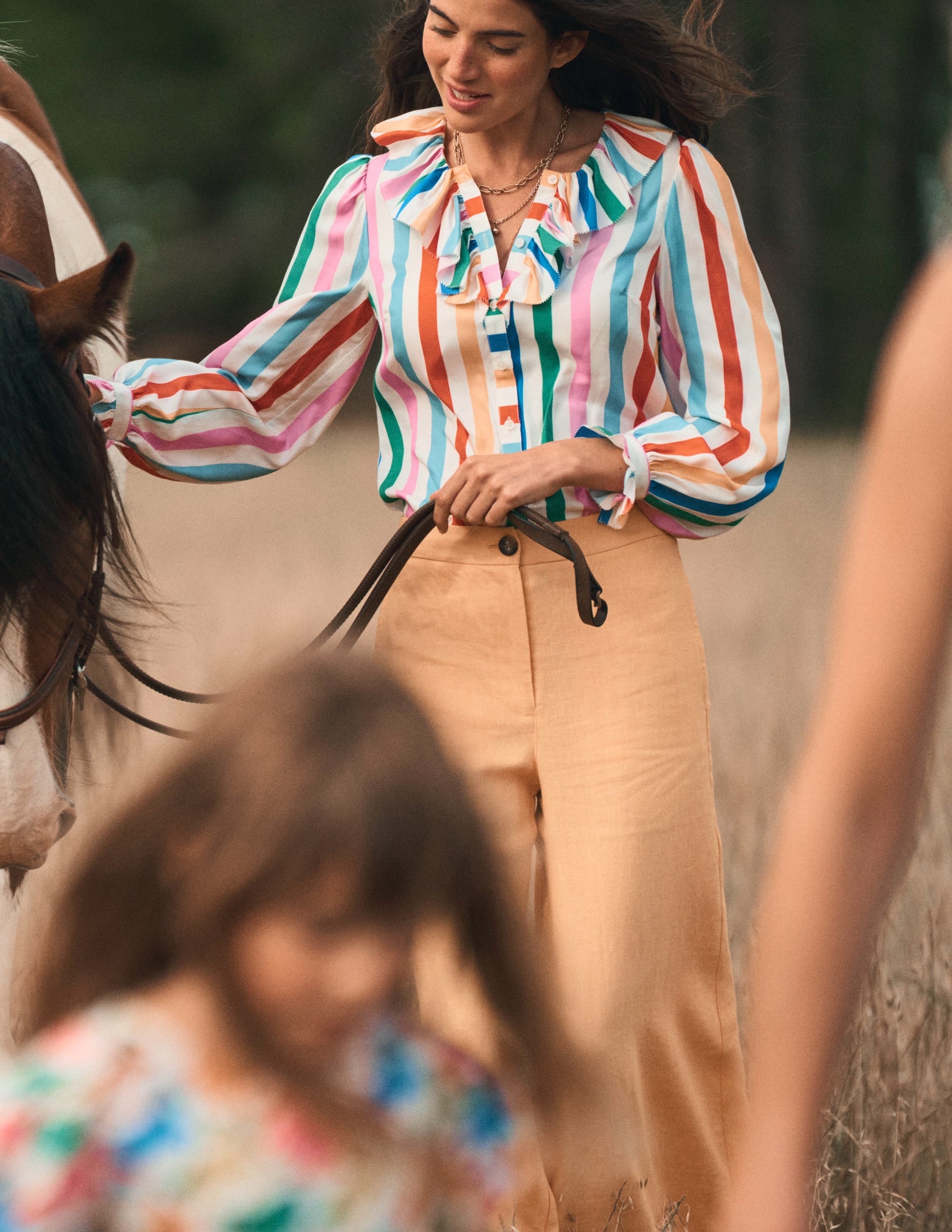 Ruffle Collar Silk Blend Top-Mauve, Strawberry Tart Rainbow - Image 2