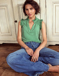 Aria Broderie Trim Vest-Aloe Green