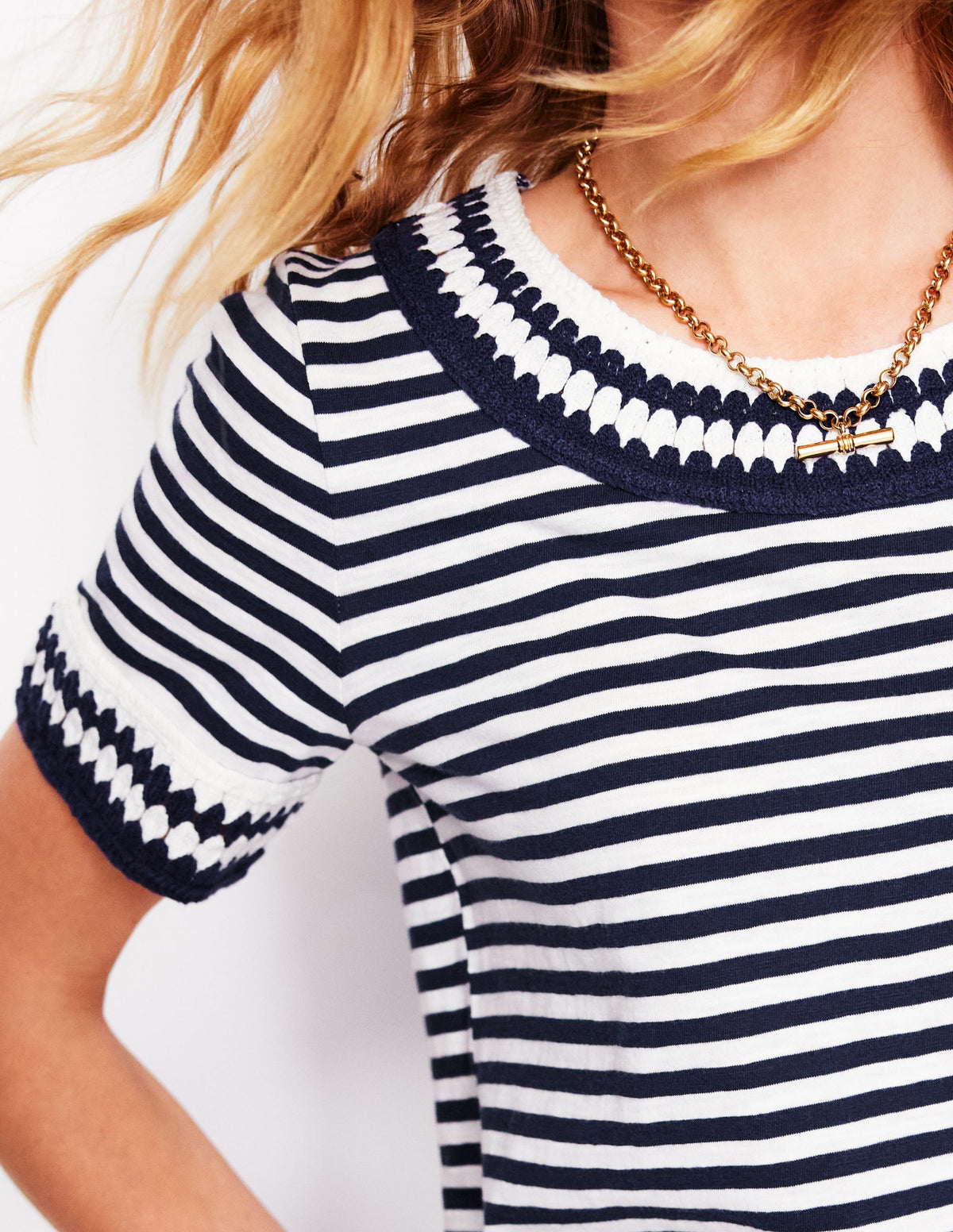 Fae Crochet T-shirt-Ivory, Navy - Image 3