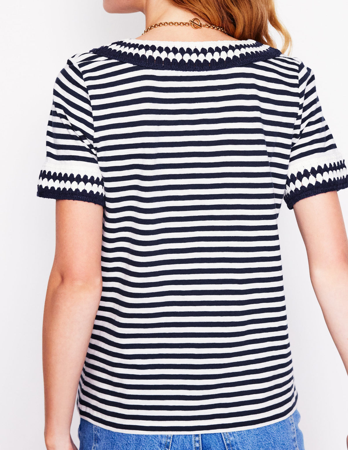 Fae Crochet T-shirt-Ivory, Navy - Image 4