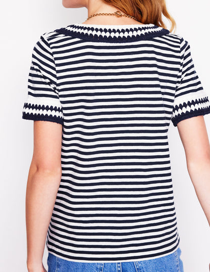 Fae Crochet T-shirt-Ivory, Navy-4