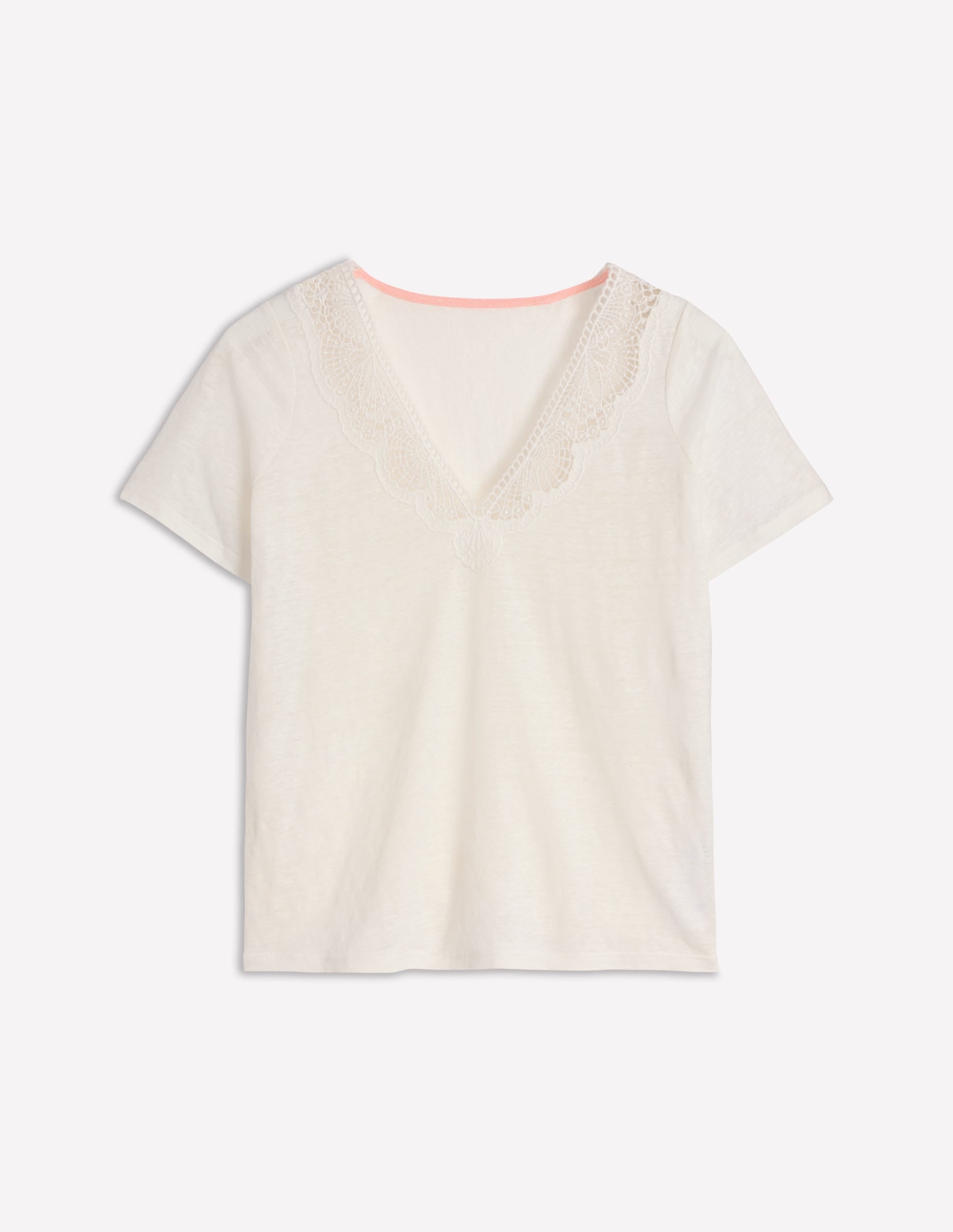 Lace Trim Linen T-shirt-Ivory - Image 7