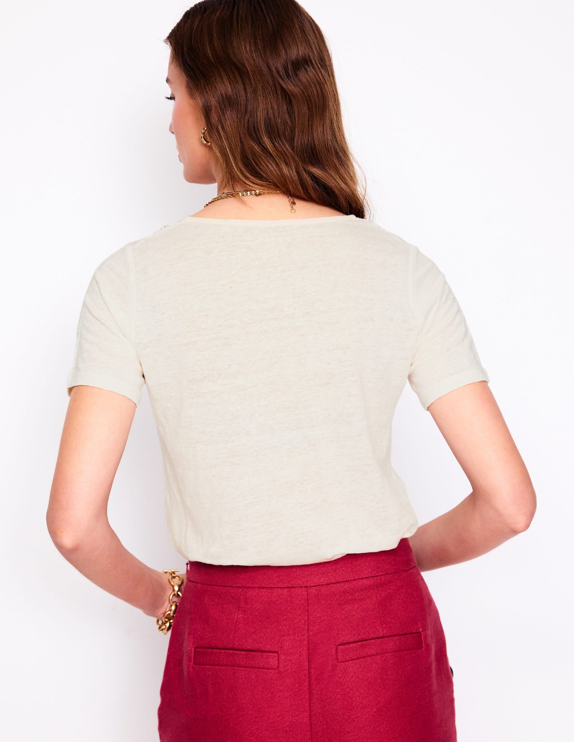 Lace Trim Linen T-shirt-Ivory-5