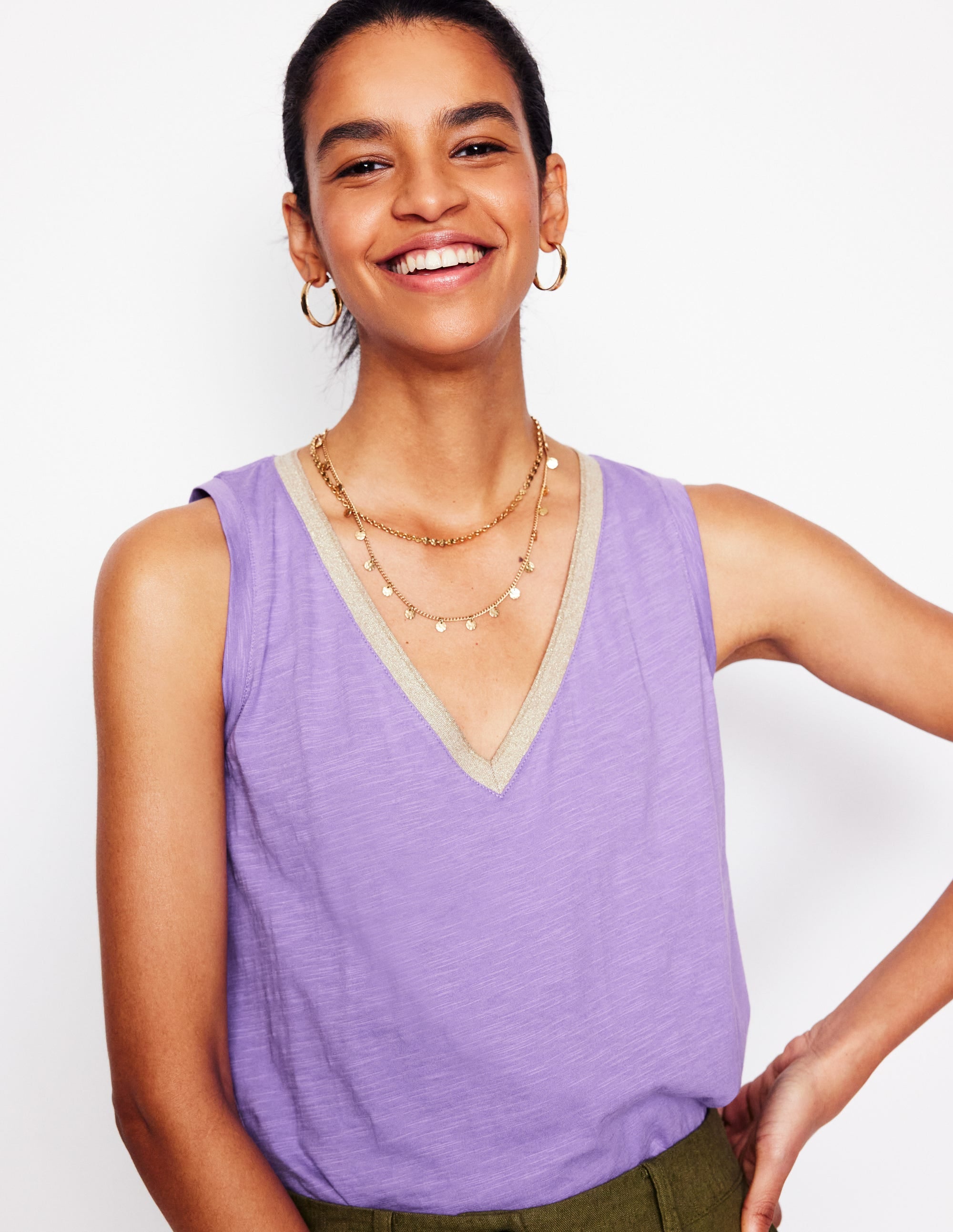 Metallic Trim V Neck Vest-Pretty Violet - Image 6