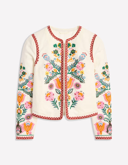 Embroidered Linen Jacket-Ivory, Tulip Fusion