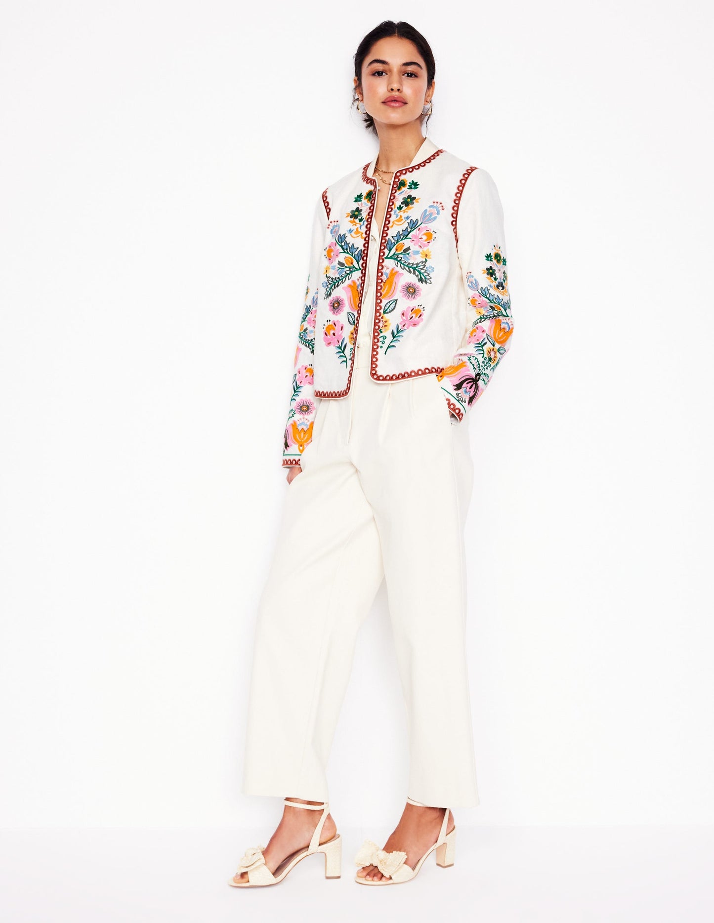 Embroidered Linen Jacket-Ivory, Tulip Fusion