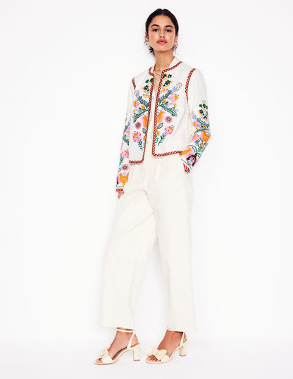 Embroidered Linen Jacket-Ivory, Tulip Fusion