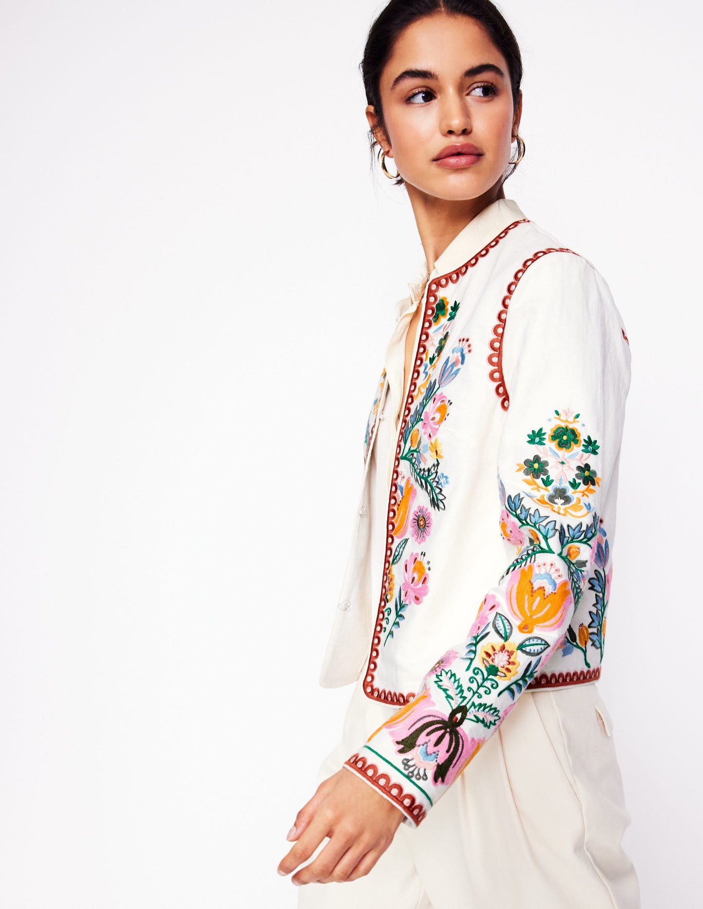 Embroidered Linen Jacket-Ivory, Tulip Fusion