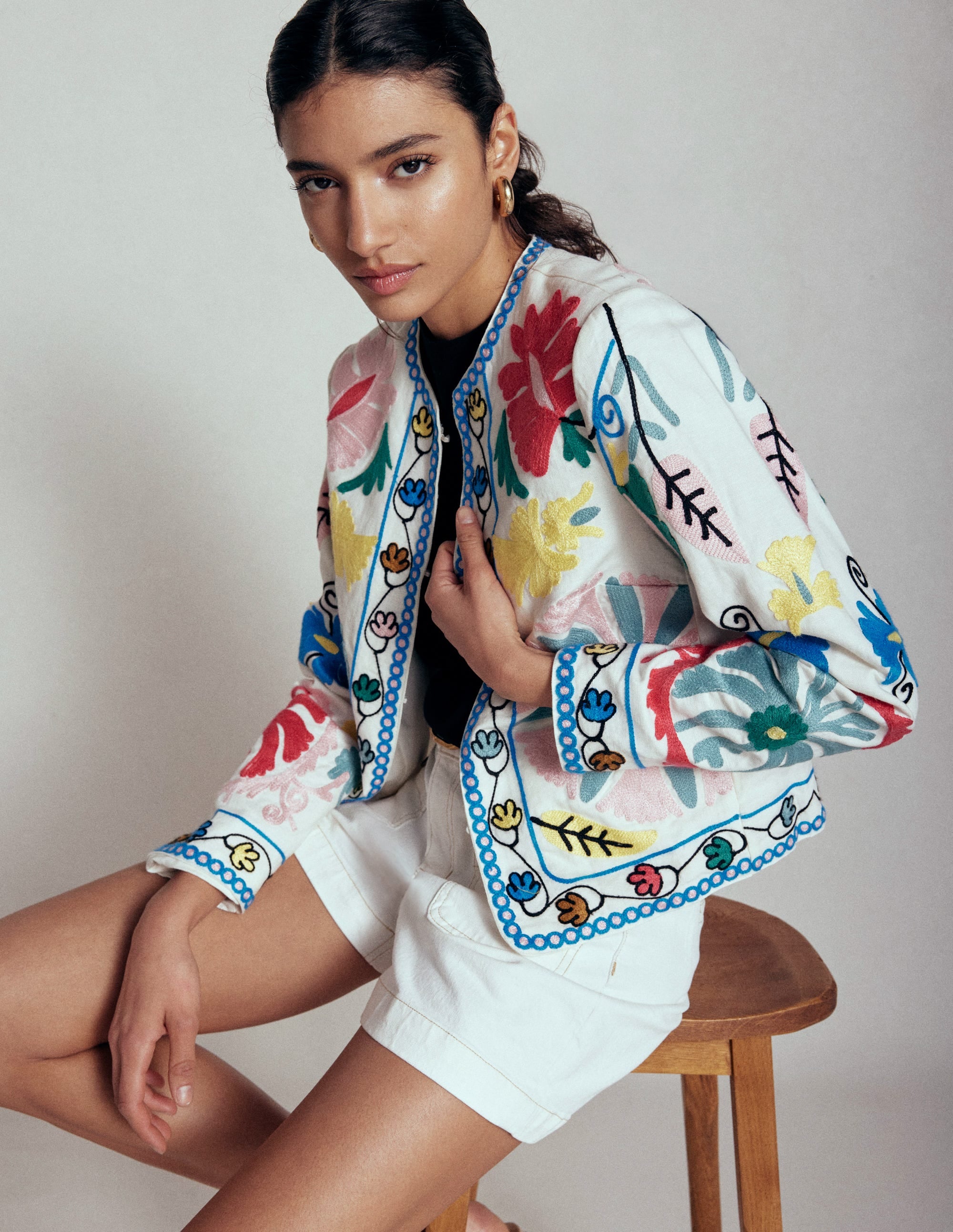 Embroidered Linen Jacket-Multi Embroidery - Image 6