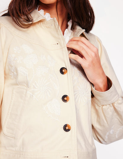 Collared Embroidered Jacket-Ivory, Embroidery