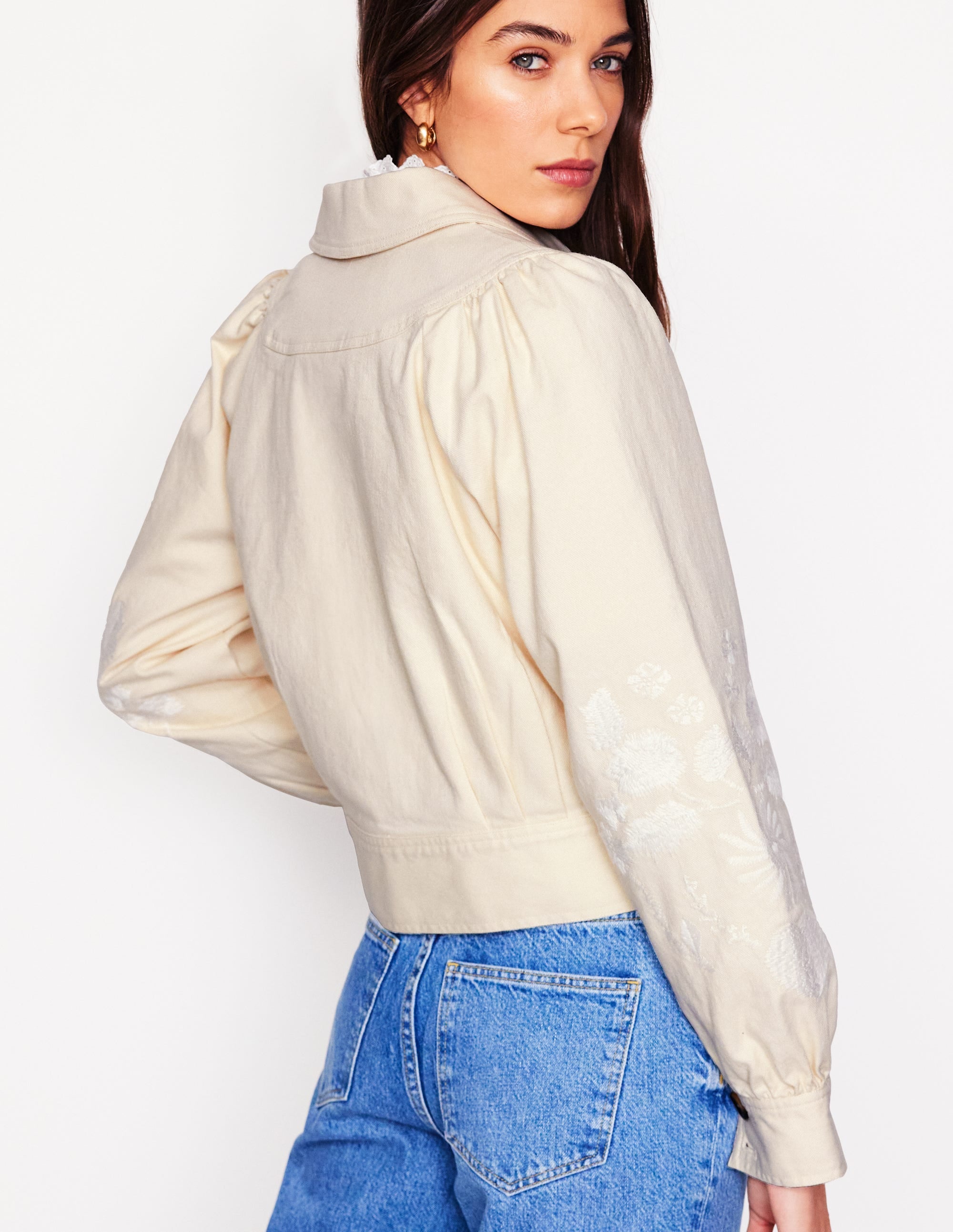 Collared Embroidered Jacket-Ivory, Embroidery - Image 4