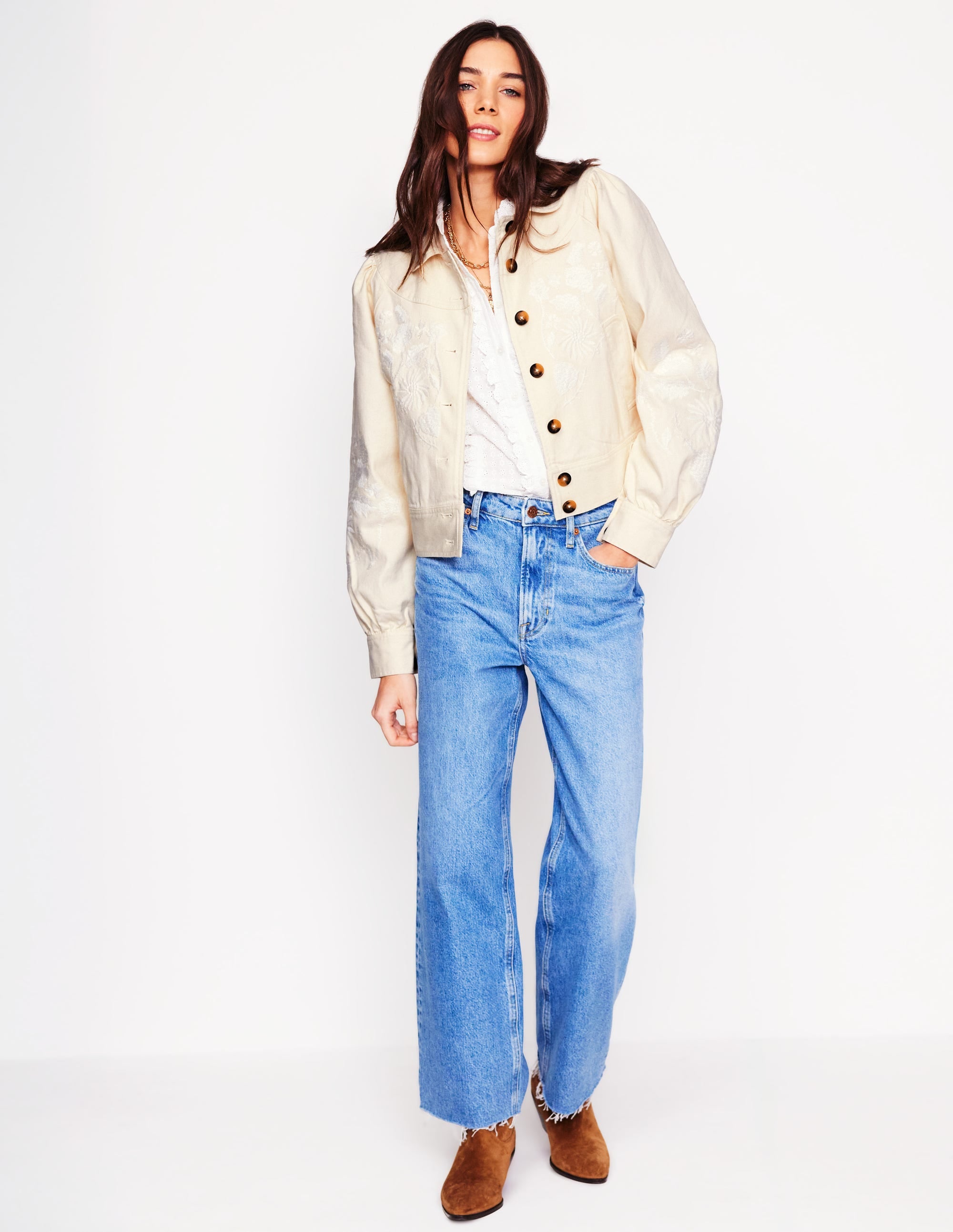 Collared Embroidered Jacket-Ivory, Embroidery - Image 5